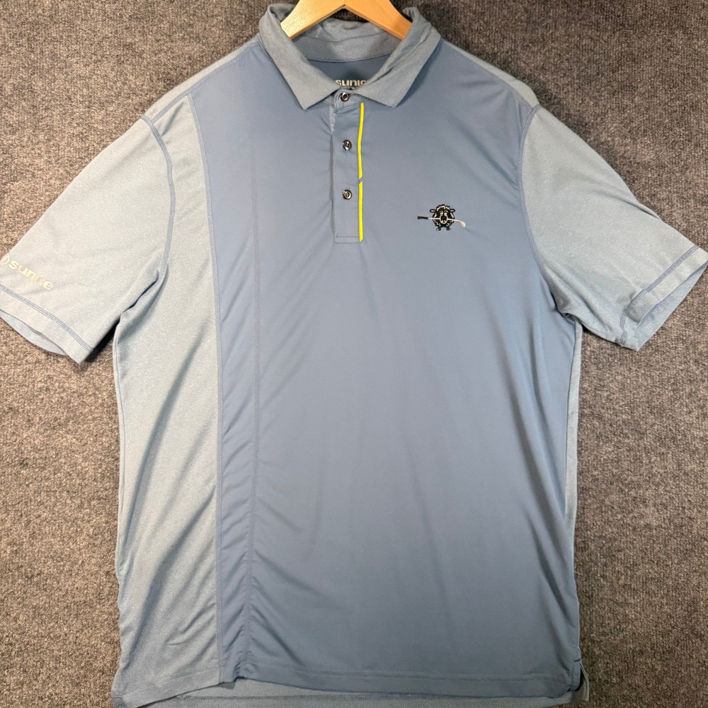 Sunice Golf Polo Shirt Mens Medium Blue Black Sheep Club Performance Stretch